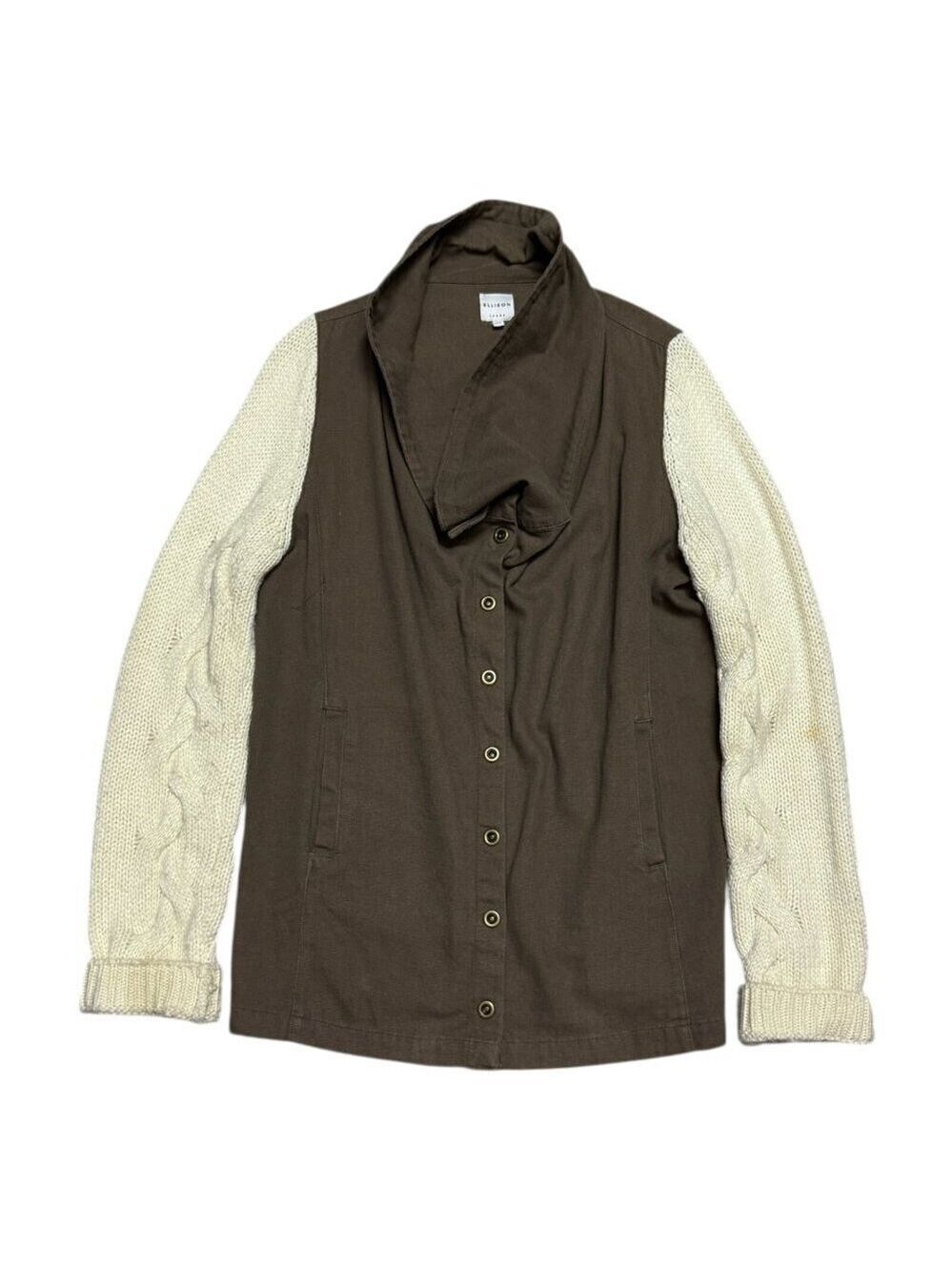 ELLISON Khaki Knit Sleeve Luxury Designer Casual Sweater Jacket Shacket Womens L